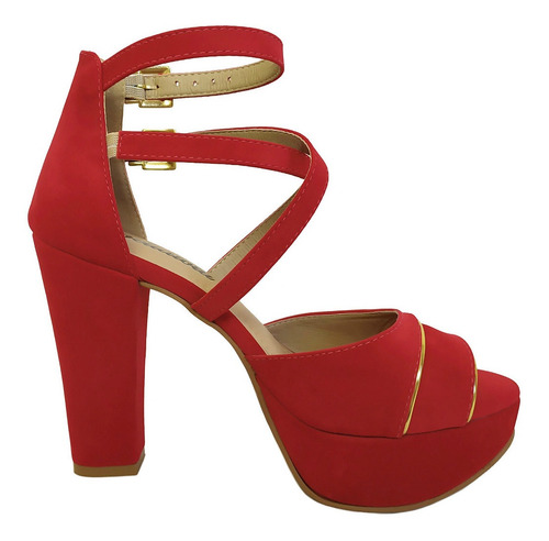 Imagem 4 de 5 de Sandália Vermelha Salto Alto Meia Pata Bellatotti Rosso Chic