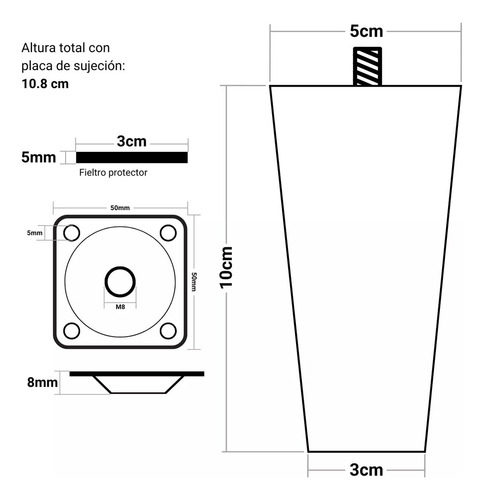 Pack 4 Pata De Madera Maciza Para Mueble 10cm