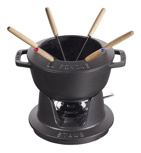 Set de fondue de hierro fundido negro Staub, 20 cm