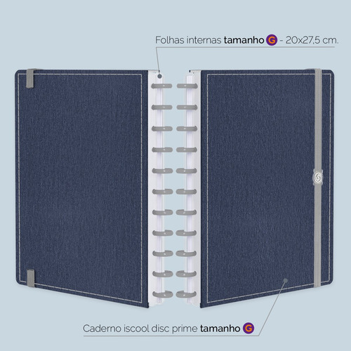 Caderno Disco Iscool Inteligente Grande Solid Touch Aço Azul