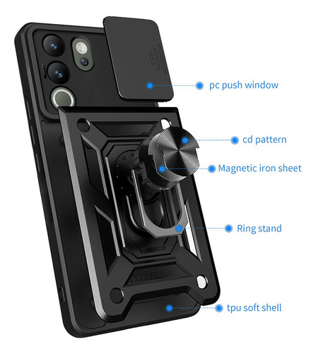 Sa De For Vivo V30 Lite 5g Slide Lens Cover Hard Stand Armor Case