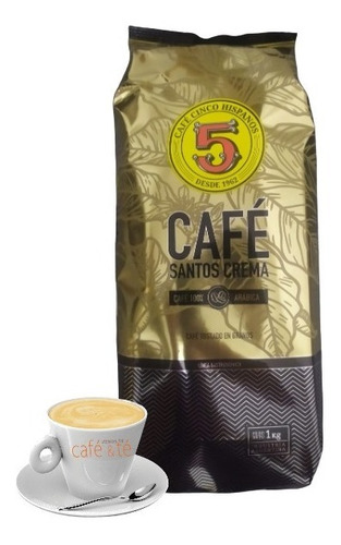 Café En Grano 5 Hispanos Santos Crema Espresso Bolsa De 1 Kg