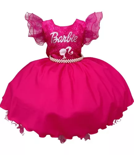 Vestido Infantil Barbie Pink Com Cinto de Pérolas – Moda infantil