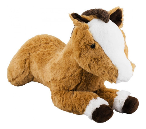 Brinquedo Cavalo Marrom Claro Deitado Em Pelúcia 60 Cm Cor Marrom-claro
