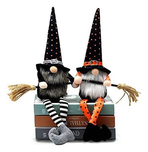 2pcs Halloween Witch Gnomes Plush W/broom For Tier Tray...