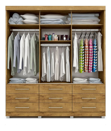 Imagem 4 de 4 de Roupeiro Guarda Roupa Casal 9 Gavetas - Castanho