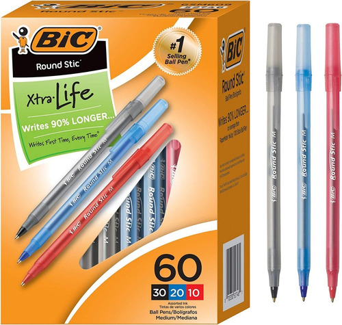 Bolígrafos, Colores, Negro, Azul Y Rojo Paquete De 60 Bic