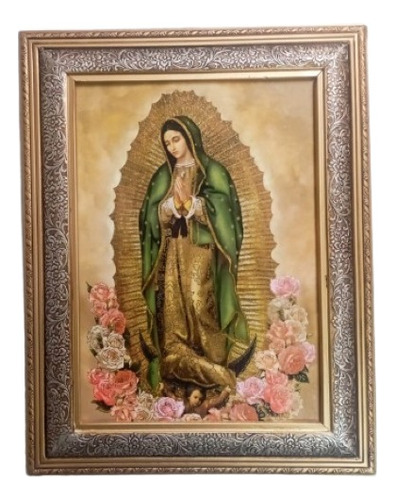 Cuadro Virgen De Guadalupe #2 De 40x28 Cm, Con Marco Dorado