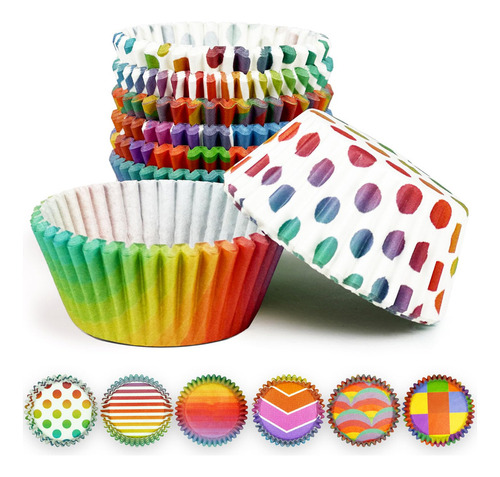 Qiqee Stripe Rainbow 300 Moldes Para Cupcakes, Vasos Estánd