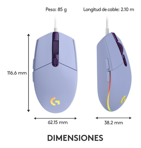 Imagen 10 de 12 de Mouse Gamer Logitech G203 New Rgb Lghtsync Lila Color Violeta