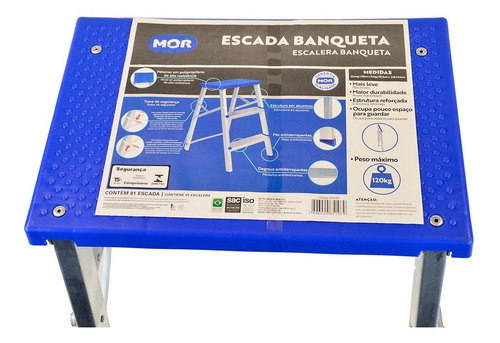 Imagen 6 de 9 de Banqueta Plegable De Aluminio Mor 5107 Base Y Escalones Antideslizante, Amplia Plataforma Trabas De Seguridad, Reforzada