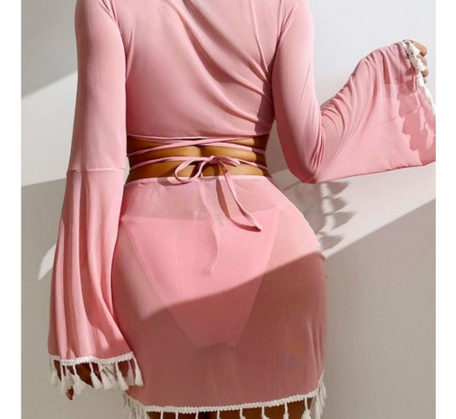 Traje De Baño Bikini Minifalda De Malla De Cuatro Piezas
