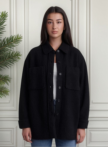 Chamarra Sherpa Basica Mujer Otoño/invierno Casual Abrigador