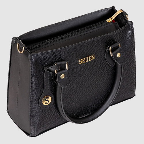 Kit Bolsa Feminina Media E Pequena Transversal Com Carteira Acambamento dos ferragens Ouro Cor Preto Desenho do tecido Lisa