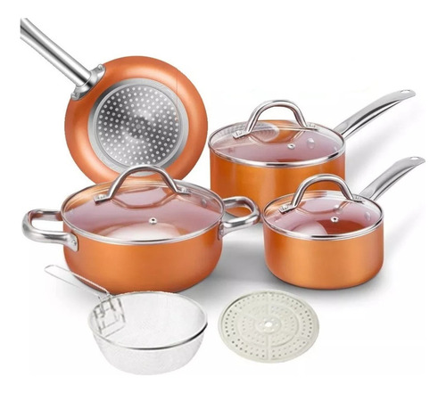 Juego Sartén 9 Piezas Antiadherente Olla Cerámico Vaporera