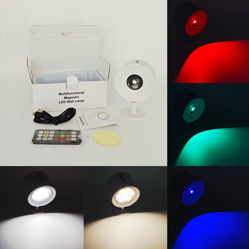 Luz Led Pared Nocturna 360 Doble Cabeza Recargable Rgb Contr Blanco