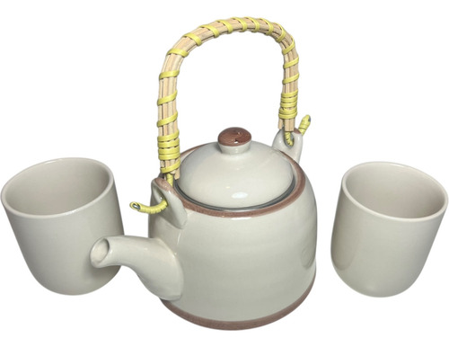 Tetera Porcelana Blanca 600cc + 2 Cuencos Infusor Alestilo Blanco