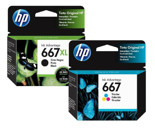 Imagen 3 de 5 de Kit De Cartuchos Hp 667xl Negro + 667 Tricolor + Resma