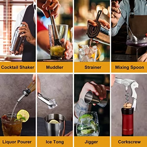 Juego de coctelera profesional para bartender: latas de coctelera Boston  ponderadas, colador Hawthorne y jigger japonés