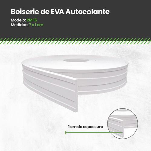 Rodameio Autocolante Eva Flexível 7cm - 15 Metros + Cor Branco