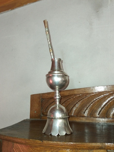 Mate De Plata Cáliz O Colonial Y Bombilla De Plata Y Oro (Usado)