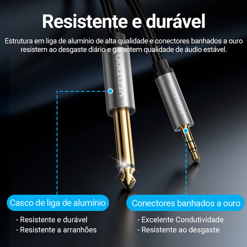 Cabo P2 Estéreo X P10 Mono Profissional Dj 2 Metros Vention