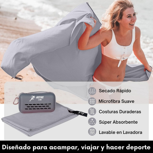 Toalla Active Line Microfibra Pack 3 + Bolso + Gancho Gris