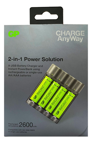 Cargador Gp Power Bank Para 4 Baterias Aa O Aaa.