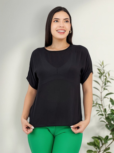Blusa M/c Tesyh Gasa Crepe C/e Negro