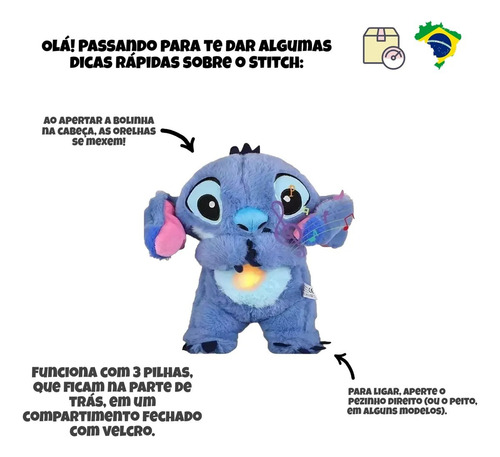 Stitch Pelúcia Azul Alivia A Ansiedade Com Som Luz Azul