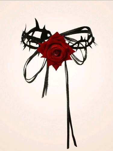 Collar Choker Gótico Flor Importado Terciopelo Goth Negro