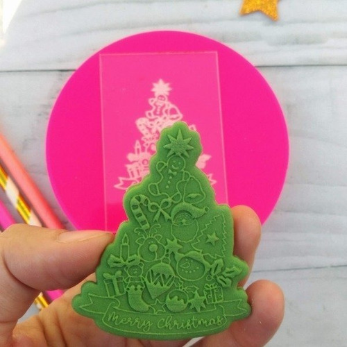 Sello Stamp Arbol Navidad M3 Con Cortante Fondant Cookies