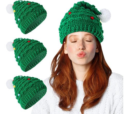 Jeyiour 3 Piezas Gorro Árbol Navidad Gorro Ganchillo Punto