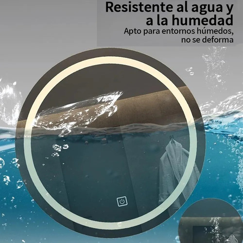 Espejo Circular Del Baño Con Luz Táctil Tricolor Led Moderna 127V 3modo Touch 60cm x 60cm