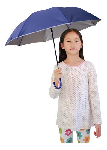 Paraguas Infantil Bastón Semiautomático Uv Silbato Incluido Color Azul Diseño De La Tela Liso