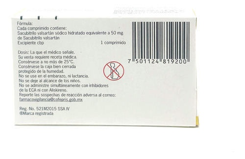 Entresto Sacubitrilo Valsartán 50mg,c/30 Comprimido Novartis