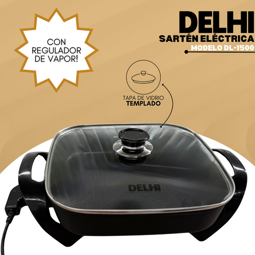 Sartén Olla Eléctrica Antiadherente 1300w Delhi DL-1500 Portatil Color Negro Frecuencia 50