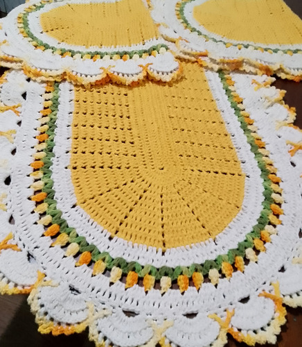 Tapete Em Crochê Oval Com Tulipas 85 Cm 50 Cm Xadrez Amarelo