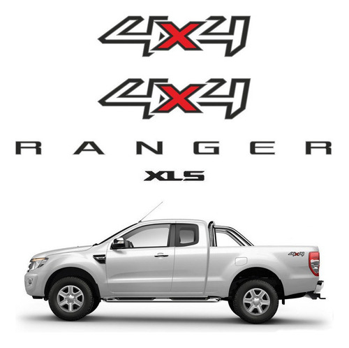 Emblemas Adesivos Ranger 4x4 Xls 2013 2014 2015 Preto