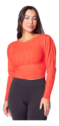 Blusa Cropped Feminina Oliveira Malhas Com Relevos Laranja