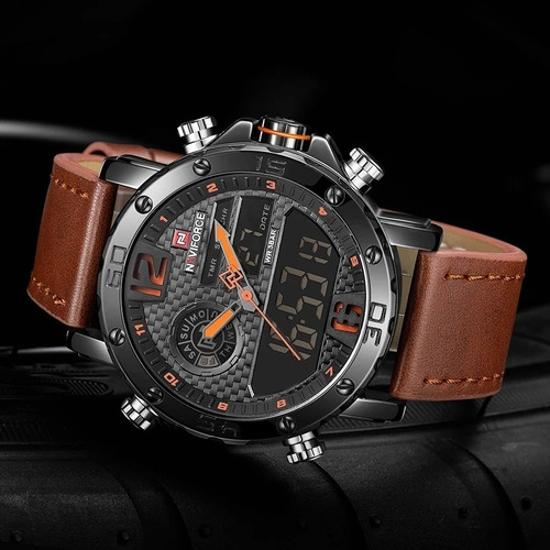 Relógio Masculino Militar Esportivo Naviforce Pulseira Couro