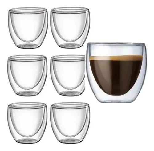 comprar 6 Copos Vidro Duplo Parede Dupla P Café Chá Água Drink 250ml