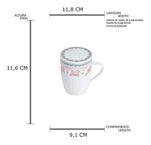 Caneca Detox Porcelana Tampa E Filtro Azulejo Portugues
