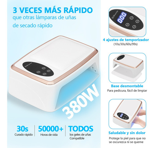 Lámpara De Uñas Uv Profesional 380w/90led Almohada De Mano