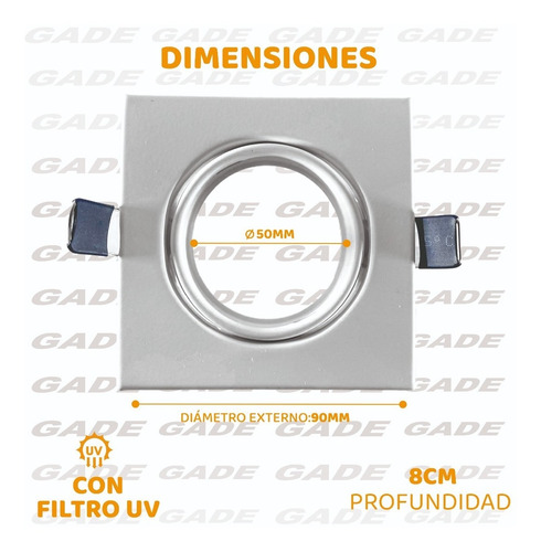Imagen 5 de 8 de Spot Embutir Cuadrado Movil Con Dicro Led 6w Gu10 Completo