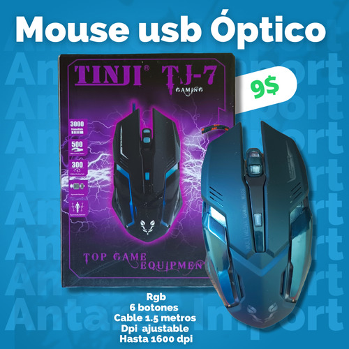 Mouse Gaming Usb Rgb Tinji Tj7 6 Botones 1600 Dpi