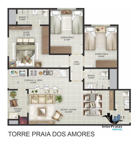 Imagem 12 de 16 de Apartamento Padrão Com 3 Quartos No Portal Da Brava - 580309-v