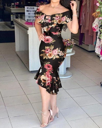 Vestido De Noche Con Volantes Húmedos Para Mujer C