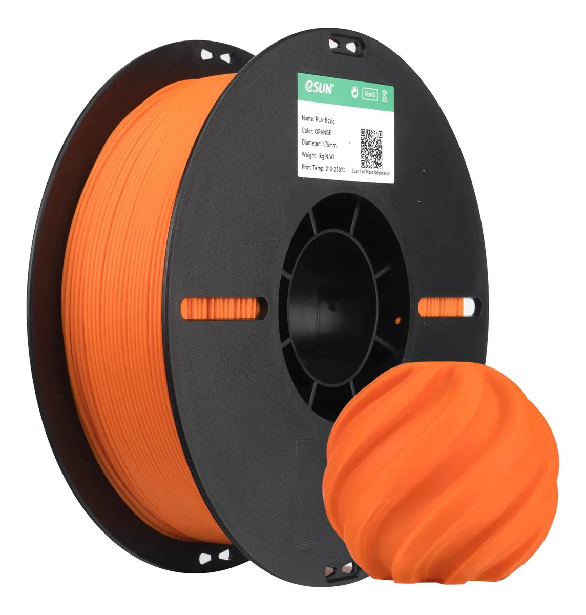 Filamento 3d Esun Pla 1.75mm 1kg Laranja Carretel Laranja