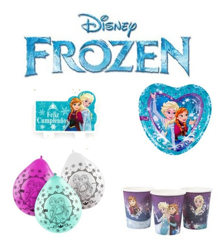 Pack Cumpleaños Cotillón Frozen Para 12 Niños 